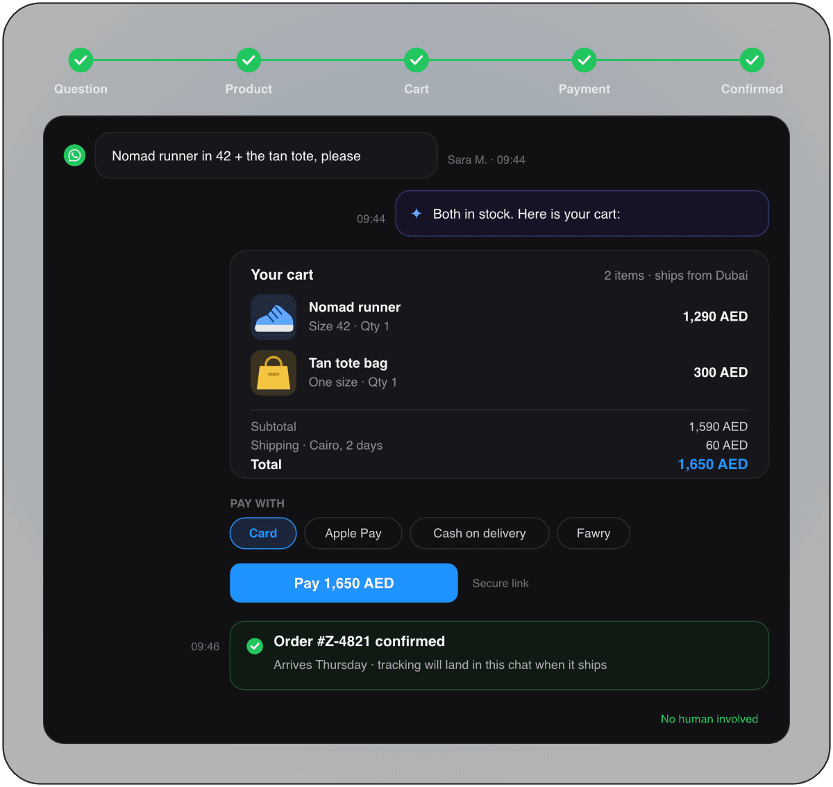 Checkout inside the conversation