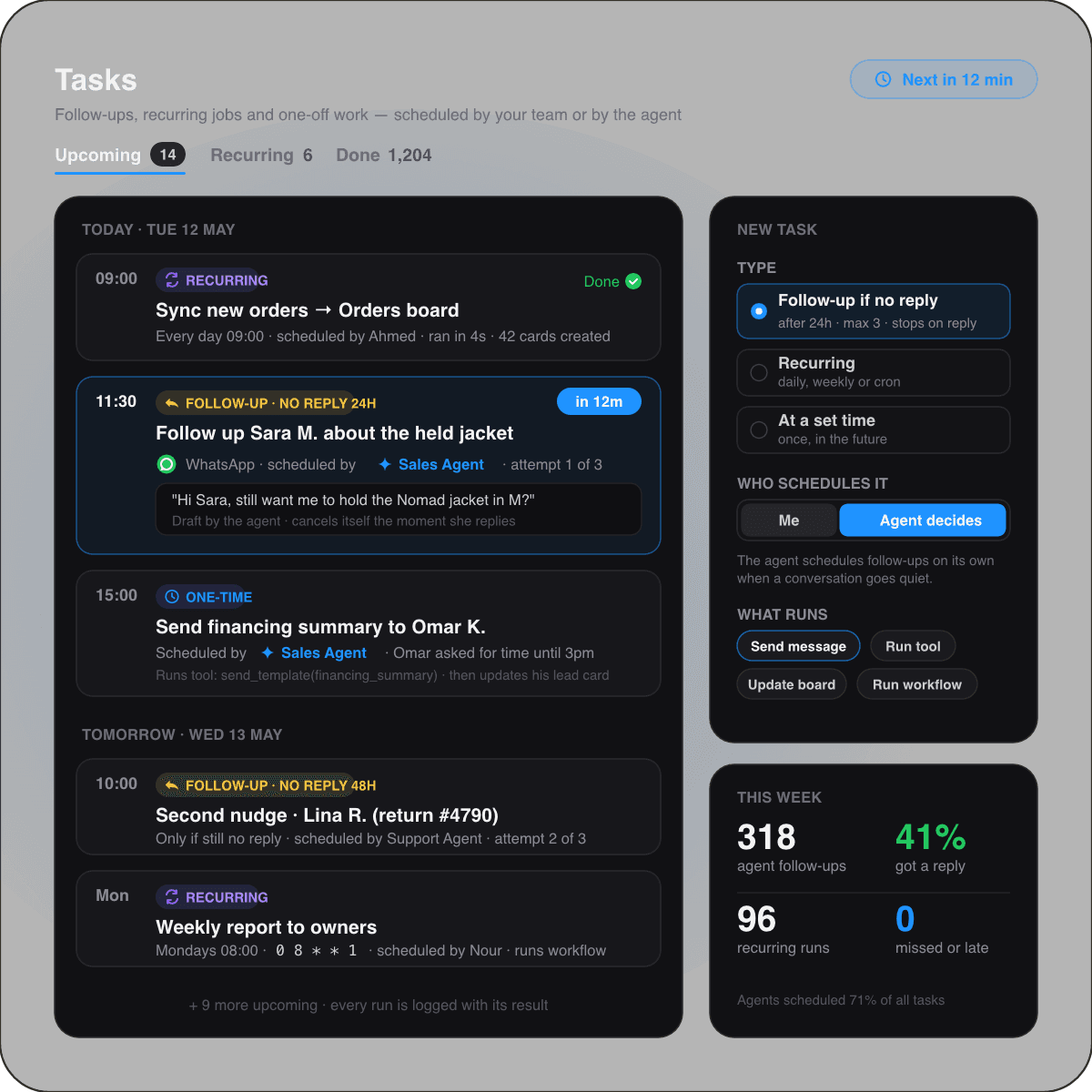 Tasks: AI follow-ups, recurring jobs and one-time scheduled work